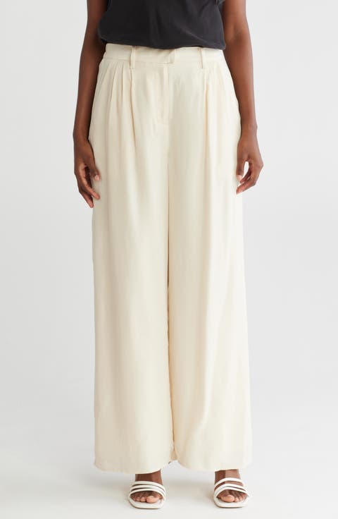 Pleated Wide Leg Satin Pants