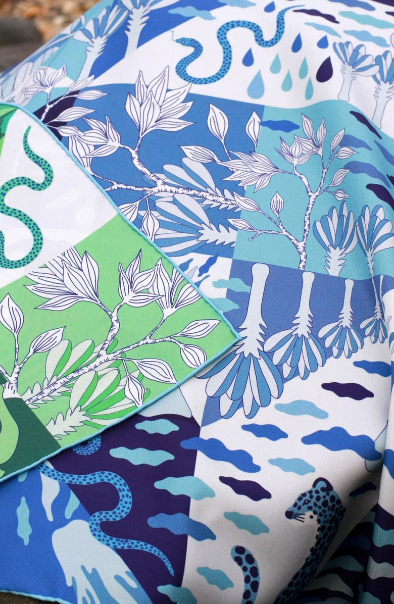 Jessie Zhao New York Double Sided Silk Scarf Of Rainforest Imagination, Alternate, color, Blue