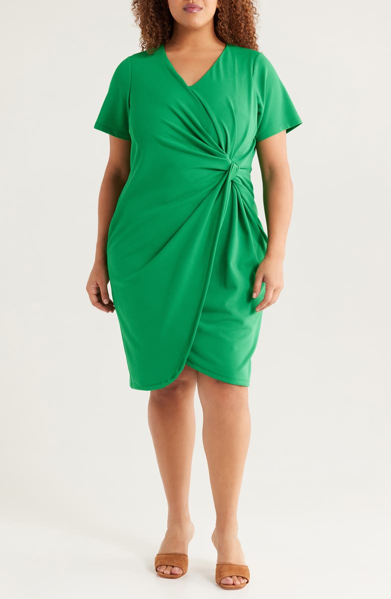 Tahari ASL Stretch Crepe Side Knot Dress, Main, color, Clover