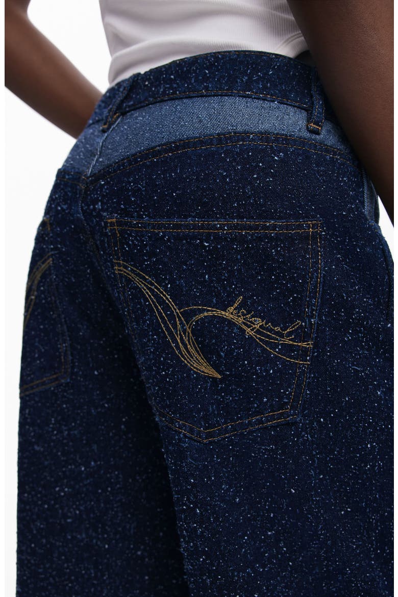 Hight Waist Two-Tone Wide Leg Jeans, Alternate, color, DARK BLUE