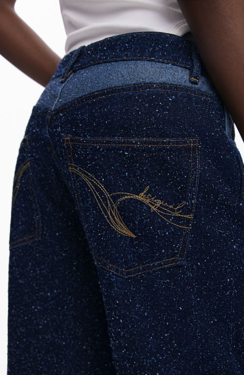 Desigual Hight Waist Two-tone Wide Leg Jeans In Blue