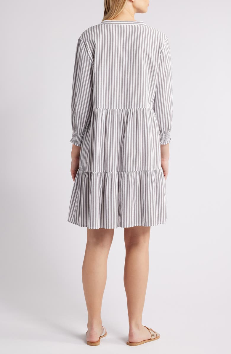 beachlunchlounge Azalea Stripe Tiered Cotton Blend Dress, Alternate, color, Silver Lining