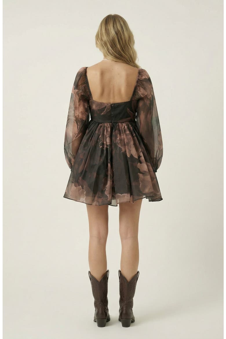Floral Organza Bubble-Sleeve Tulle-Layered Mini Dress, Alternate, color, Floral Organza