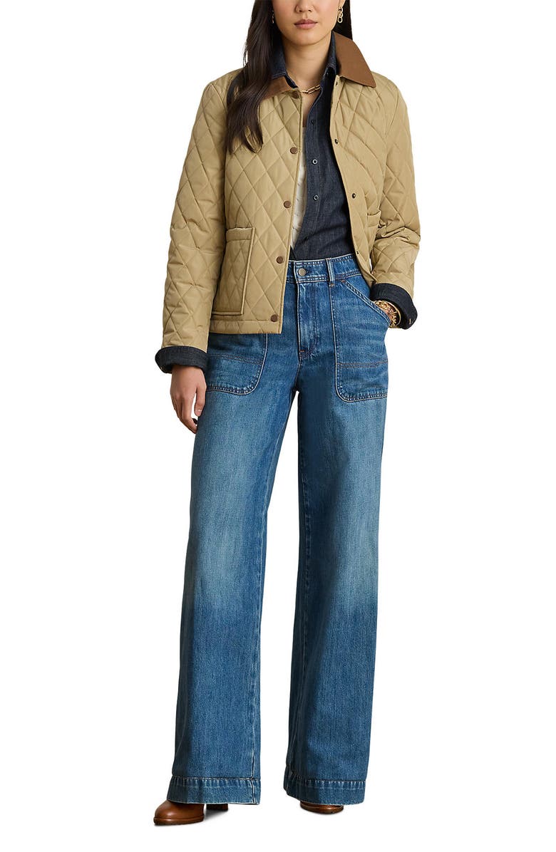 Lauren Ralph Lauren Twill Collar Quilted Jacket, Alternate, color, Birch Tan