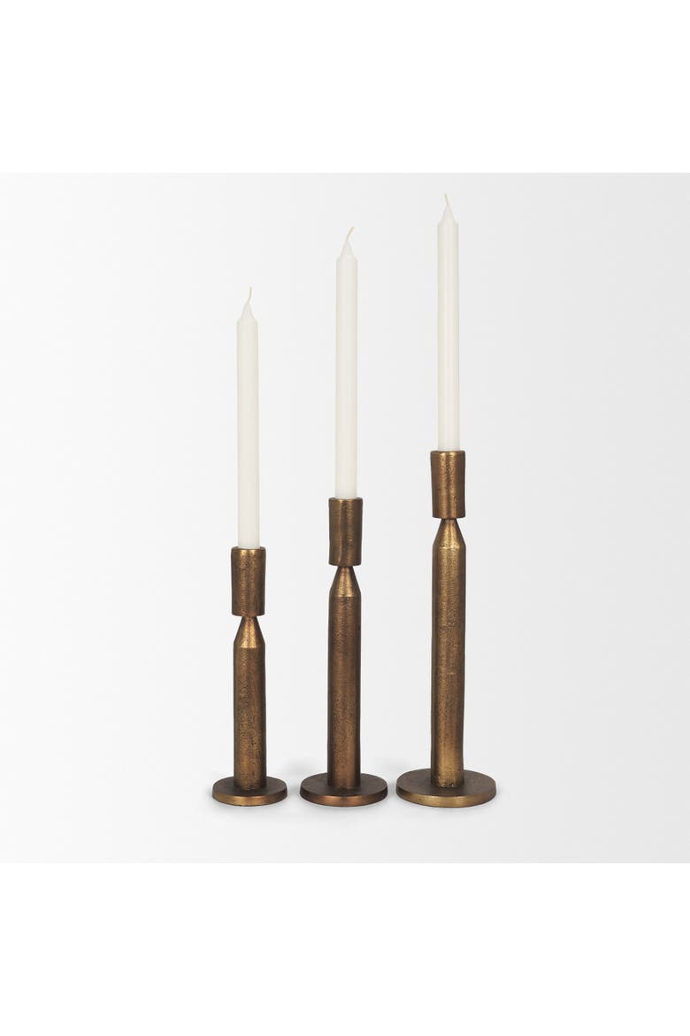 Declan Cast Metal Taper Candle Holder, Alternate, color, Antiqued Brass