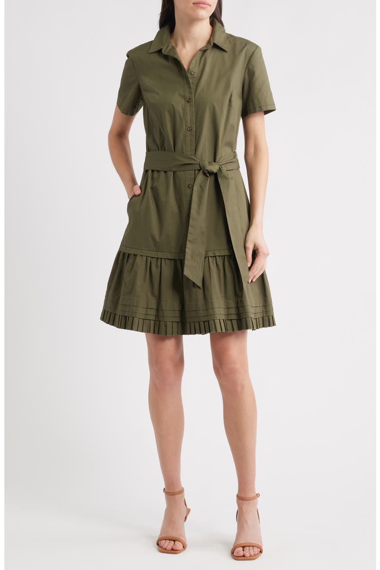 Short Sleeve Cotton Shirtdress, Main, color, OLIVE