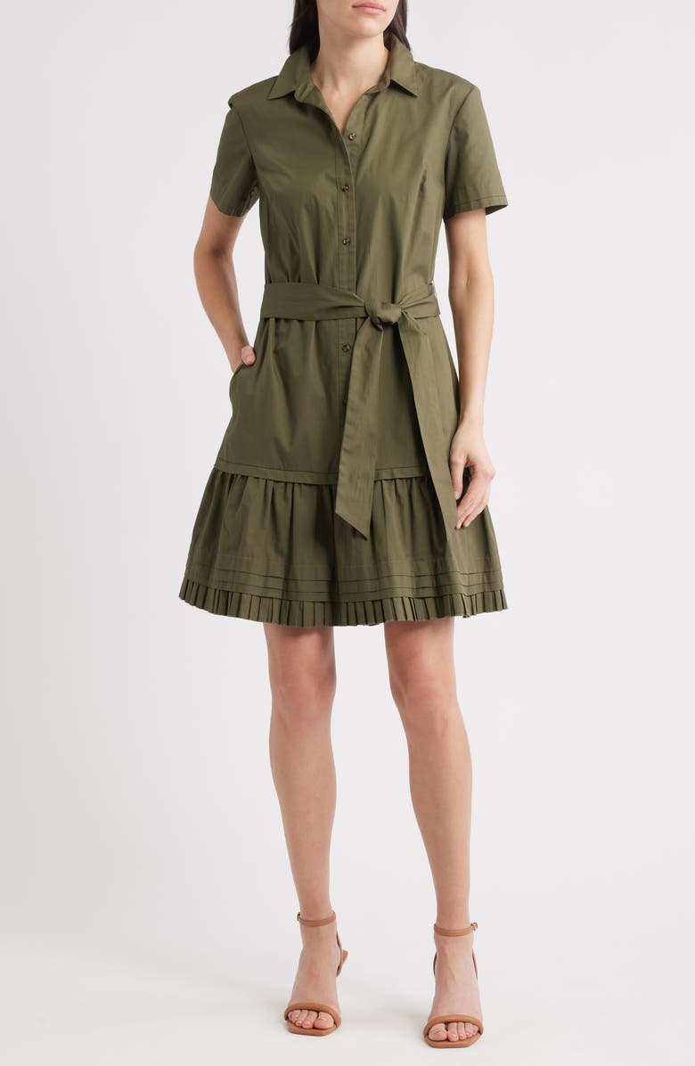 Eliza J Short Sleeve Cotton Shirtdress, Main, color, Olive