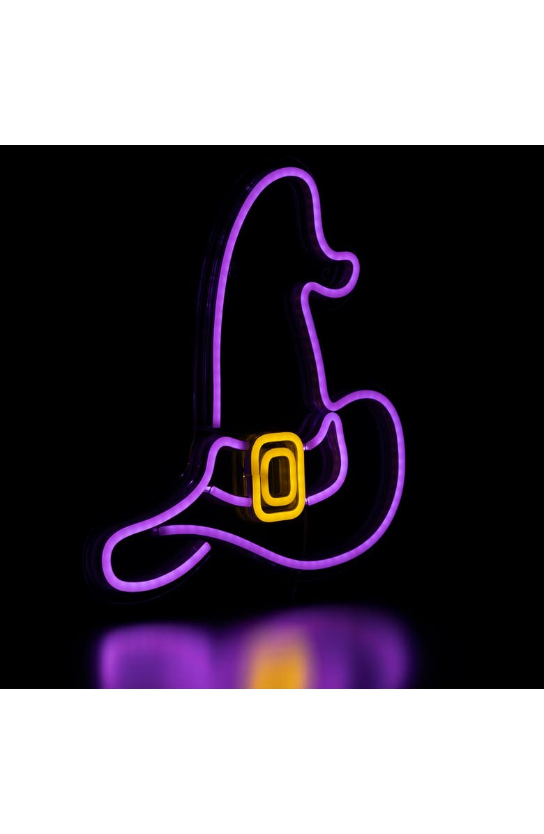 Northlight LED Witch Hat Neon Lighted Halloween Wall or Window Decoration - 15" - Purple, Alternate, color, Purple