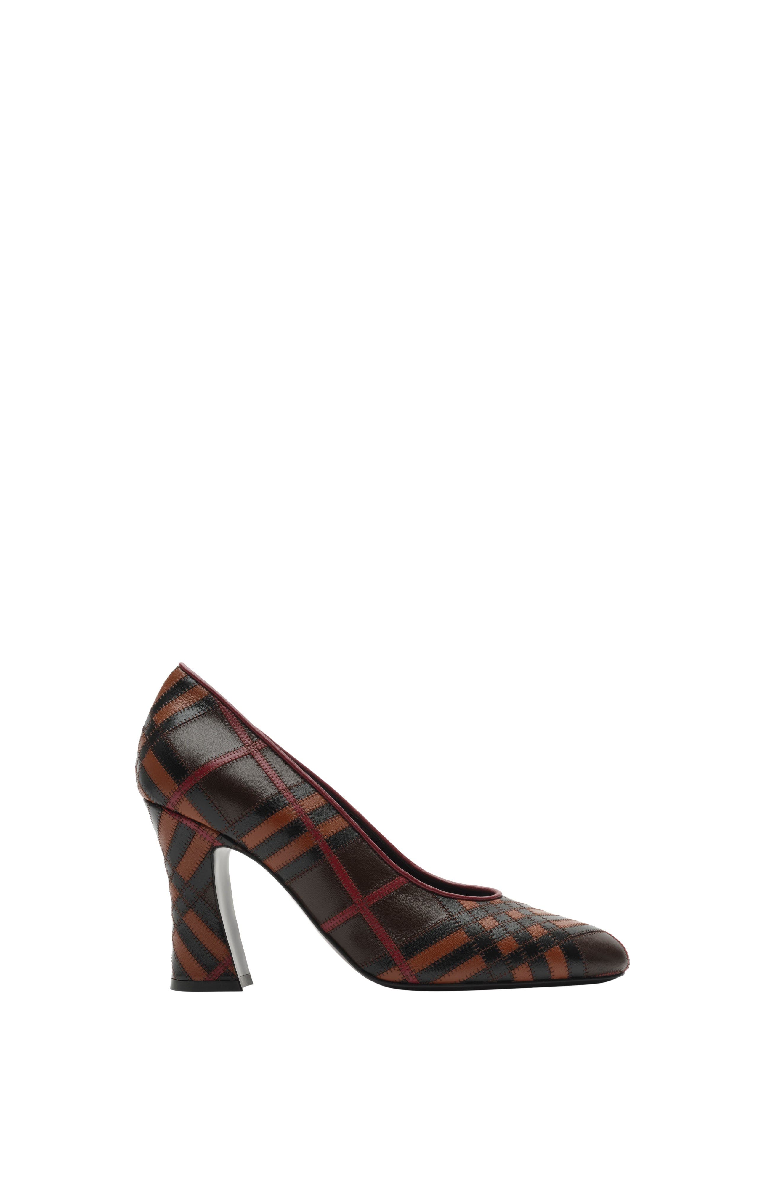Burberry Check Leather Trinket Pumps, Main, color, Mahogany Red