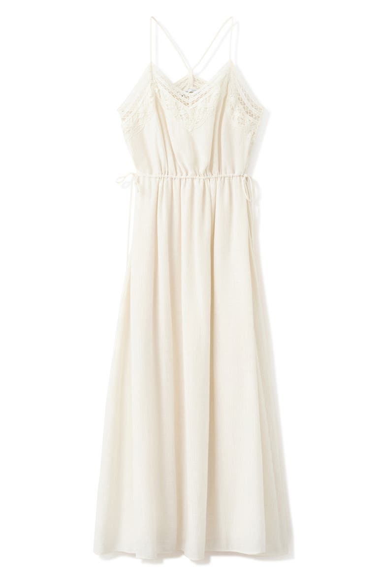 Crinkled Sleeveless Dress with Openwork Embroidery, Main, color, ECRU