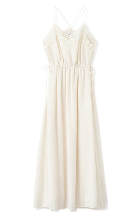 Crinkled Sleeveless Dress with Openwork Embroidery