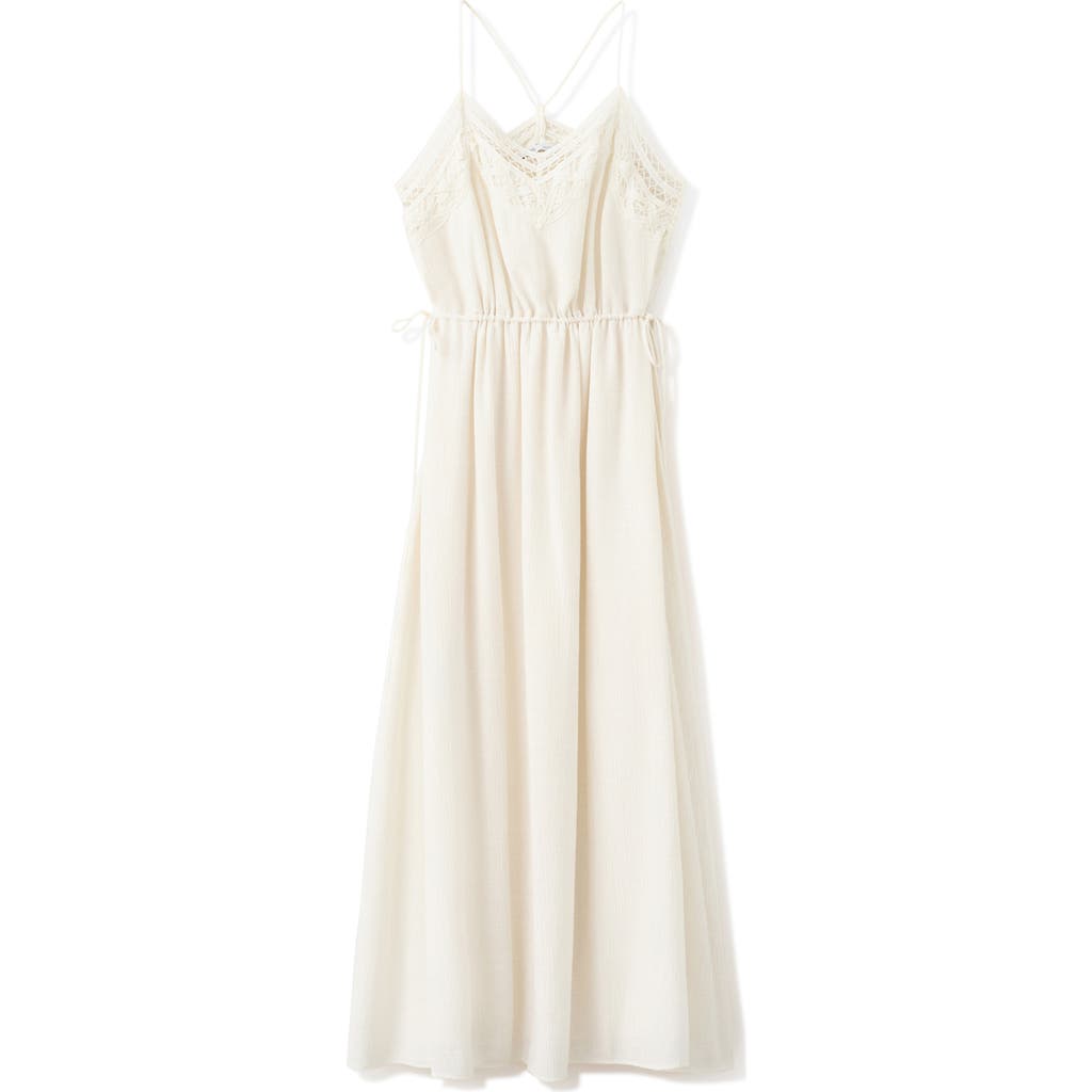MANGO Crinkled Sleeveless Dress with Openwork Embroidery in Ecru at Nordstrom, Size Medium