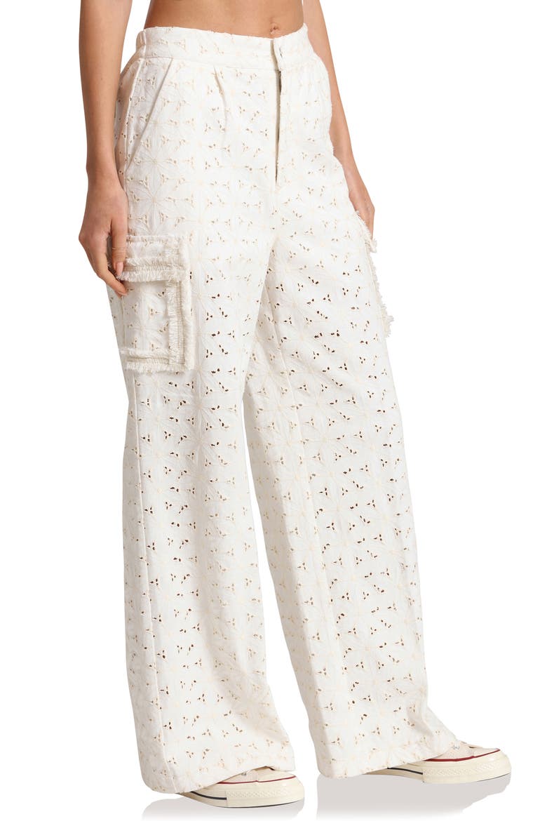 Fringe Trim High Waist Wide Leg Cargo Pants, Alternate, color, WHITE