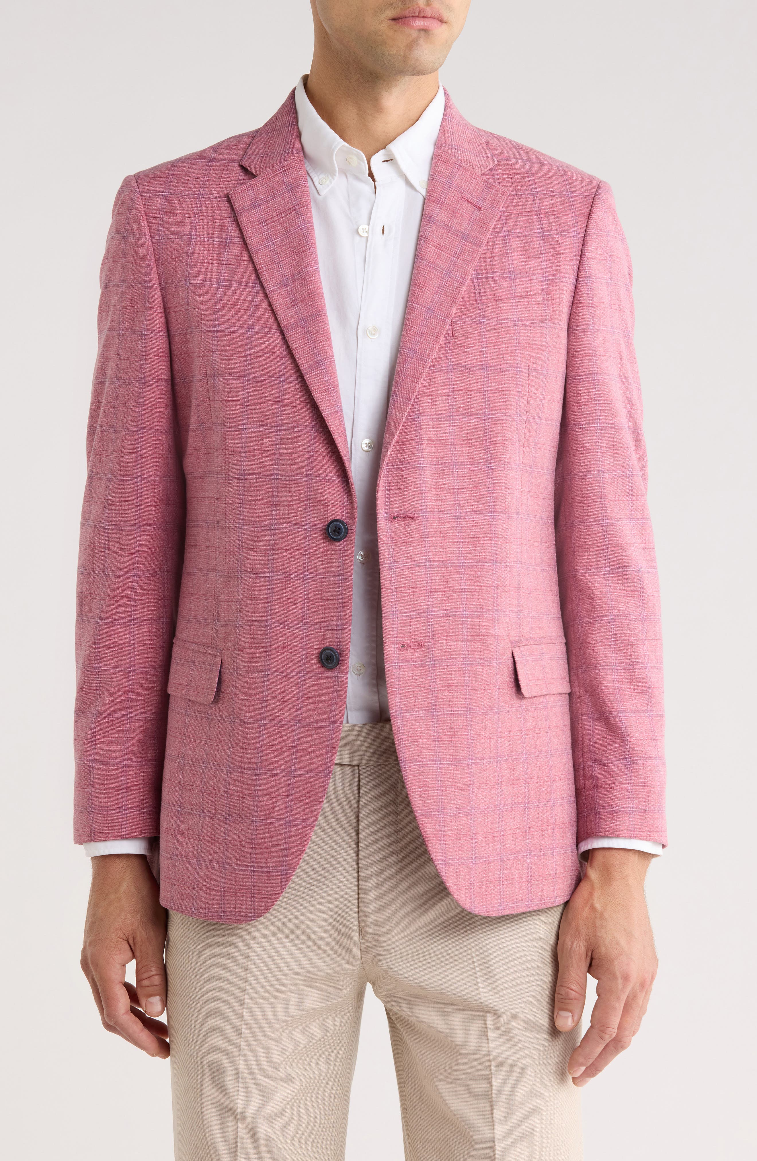 Nautica Pink Windowpane Plaid Stretch Sport Coat