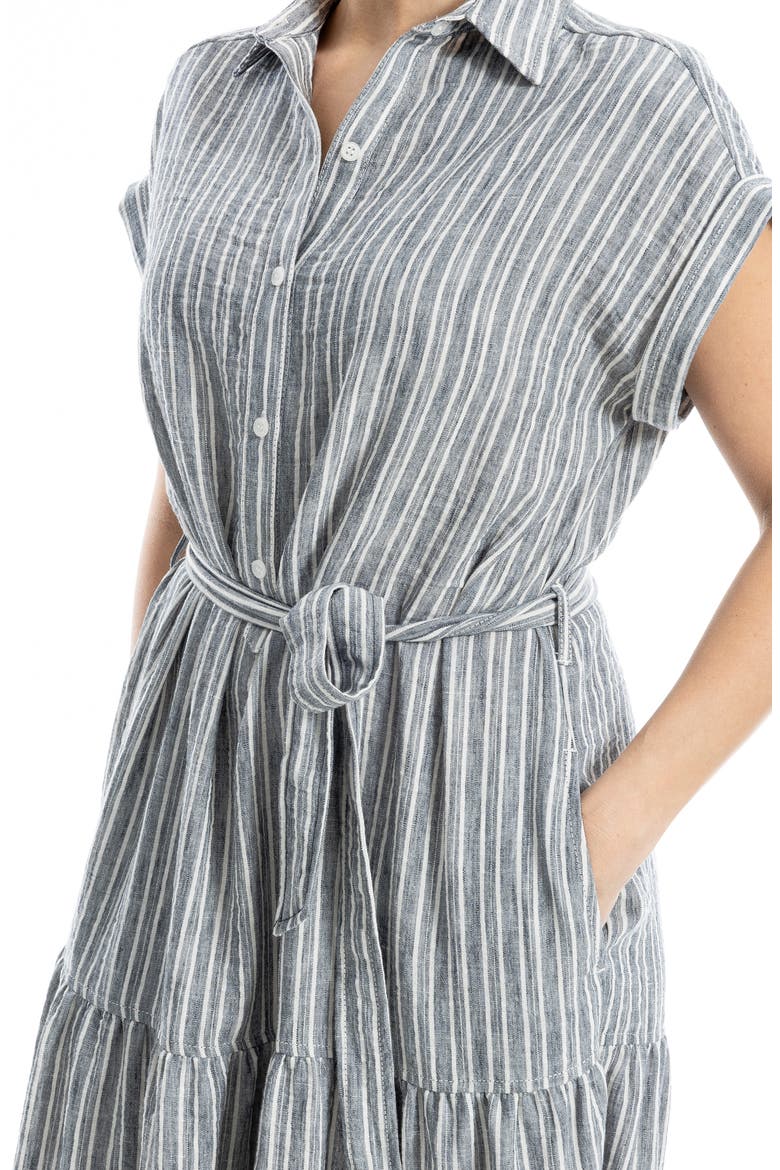 Cap Sleeve Maxi Shirtdress, Alternate, color, BLACK/ WHITE STRIPE