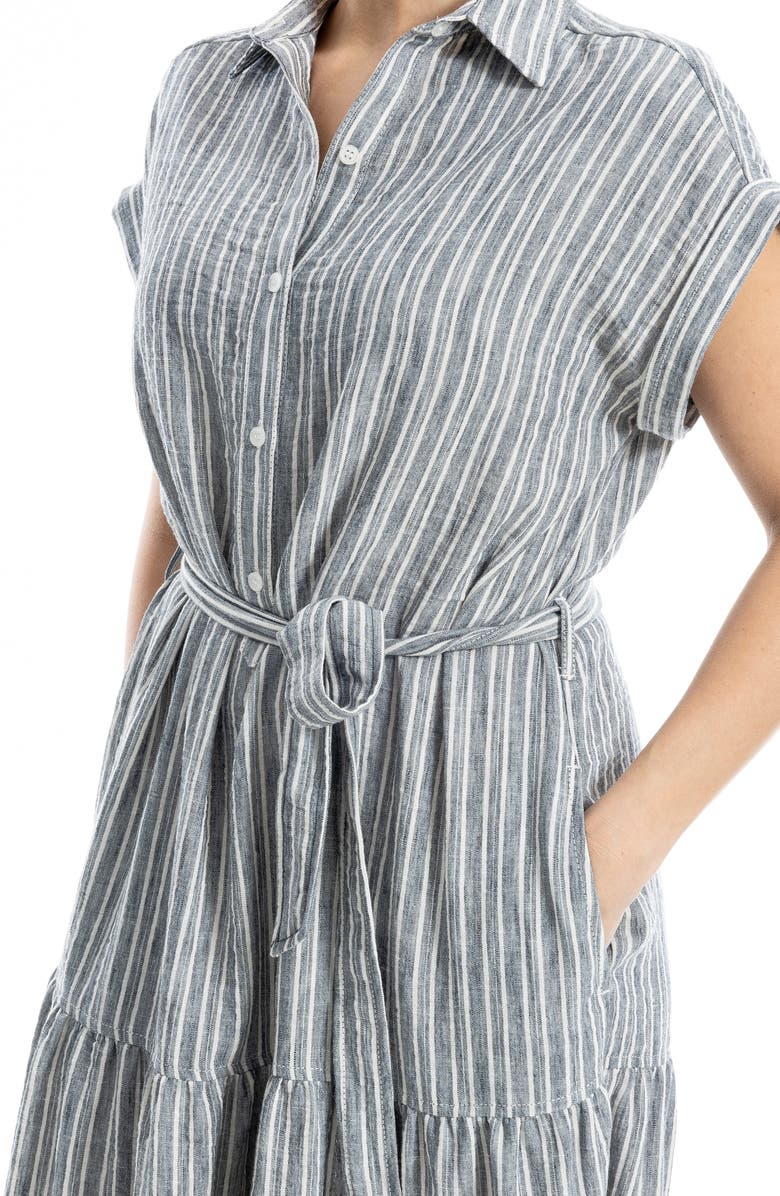 MAX STUDIO Cap Sleeve Maxi Shirtdress, Alternate, color, Black/ White Stripe