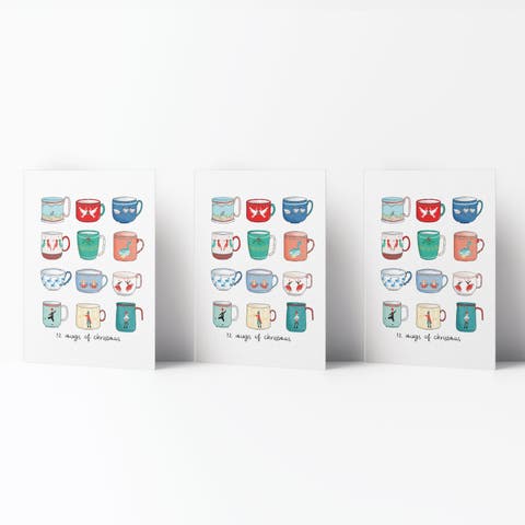 Winter/Holiday Greeting Card Pack Sets (3 ct) 12 Mugs of Christmas