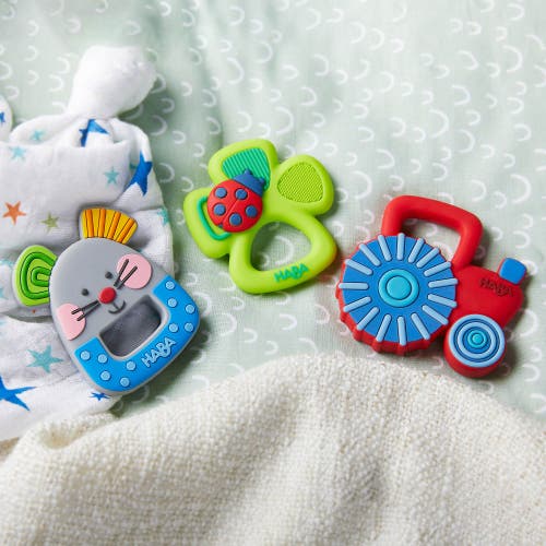 Haba Tractor Silicone Teether In Blue