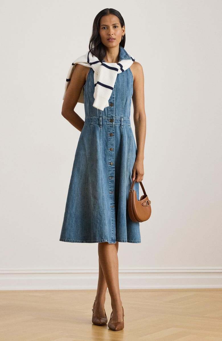 Lauren Ralph Lauren Caluna Denim Button Front Midi Dress, Alternate, color, Galvin Wash