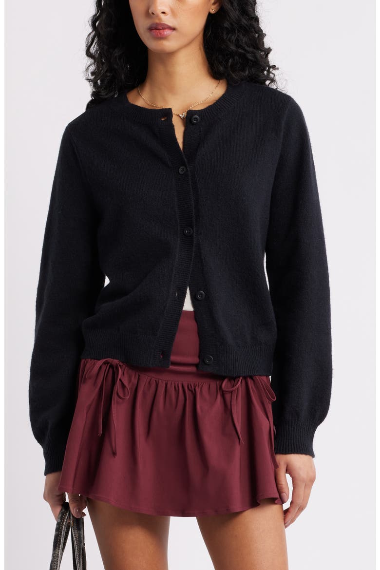 Crewneck Cotton Blend Cardigan, Main, color, BLACK