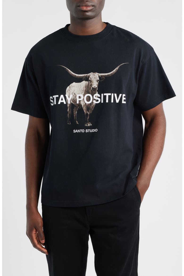 Positivity Cotton Graphic T-Shirt, Main, color, BLACK