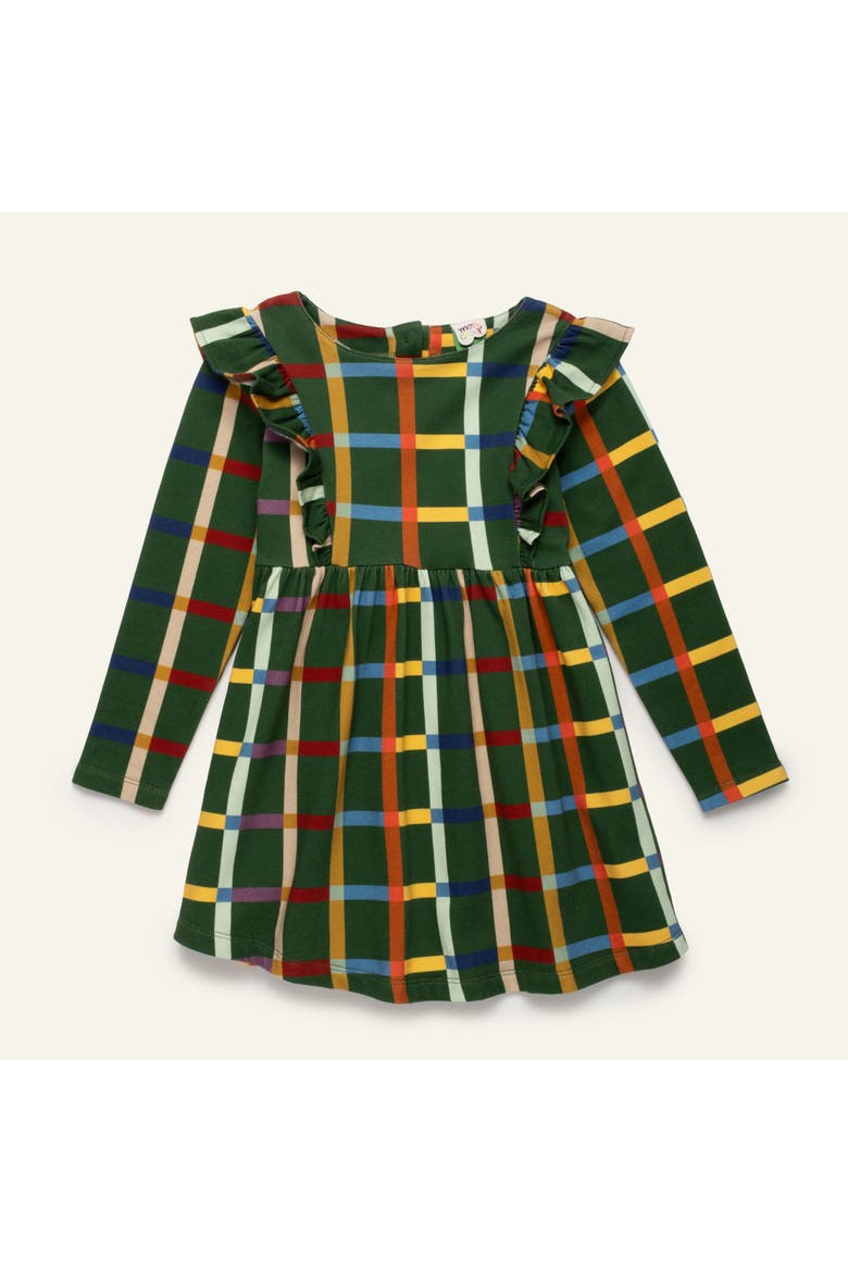 Fall Grid Ruffle Dress, Main, color, Green Pastures/Multi