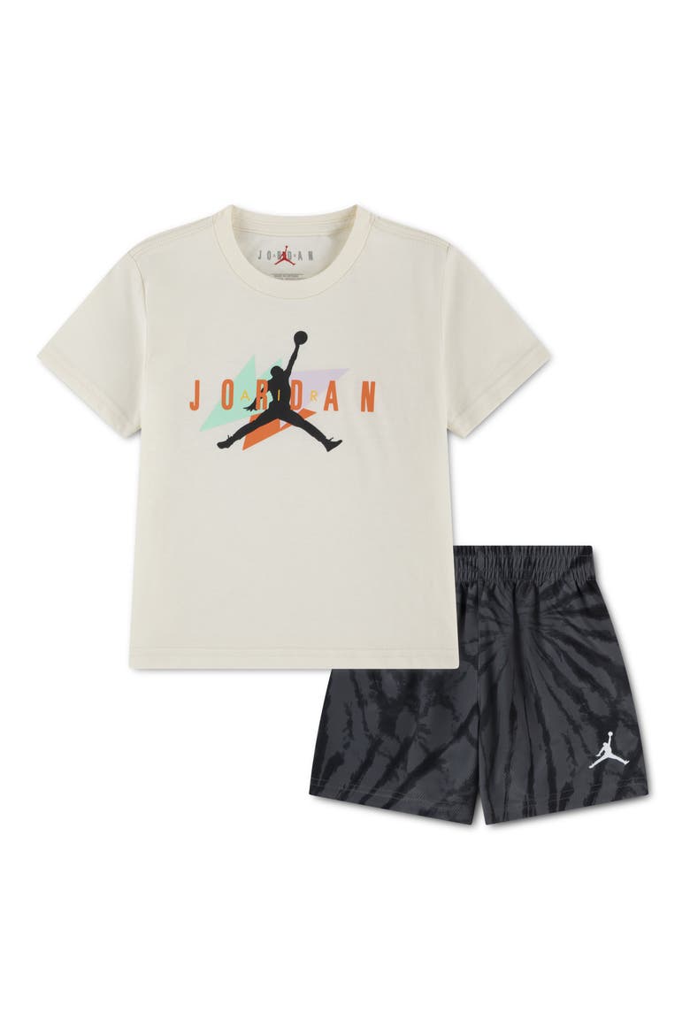 Kids' Logo Graphic T-Shirt & Tie Dye Shorts Set, Main, color, IRON GRAY