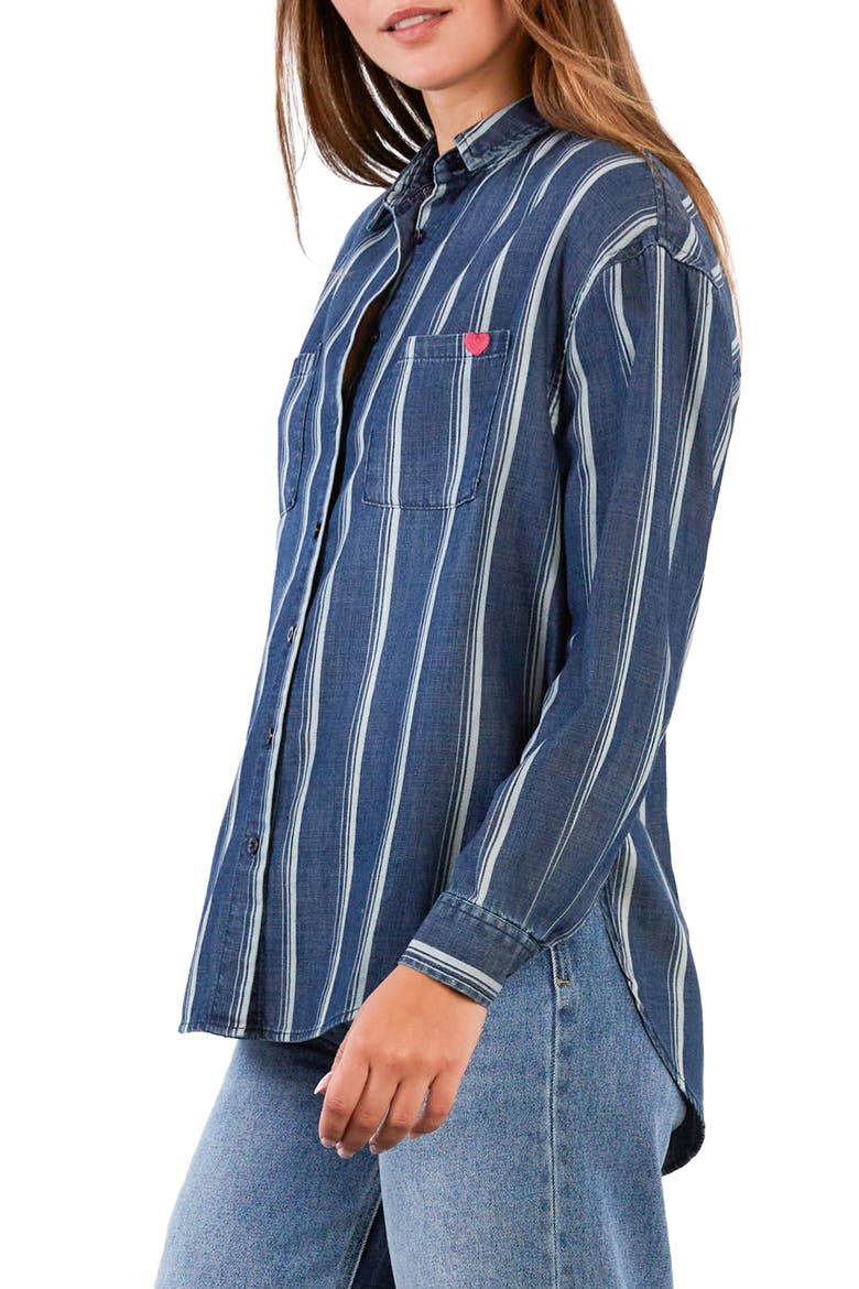 Worry-Free Stripe Button Front Shirt, Alternate, color, INDIGO CABANA STRIPE