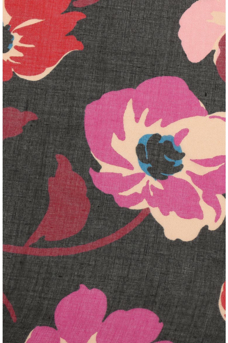 fall poppies silk ruana, Alternate, color, BLACK