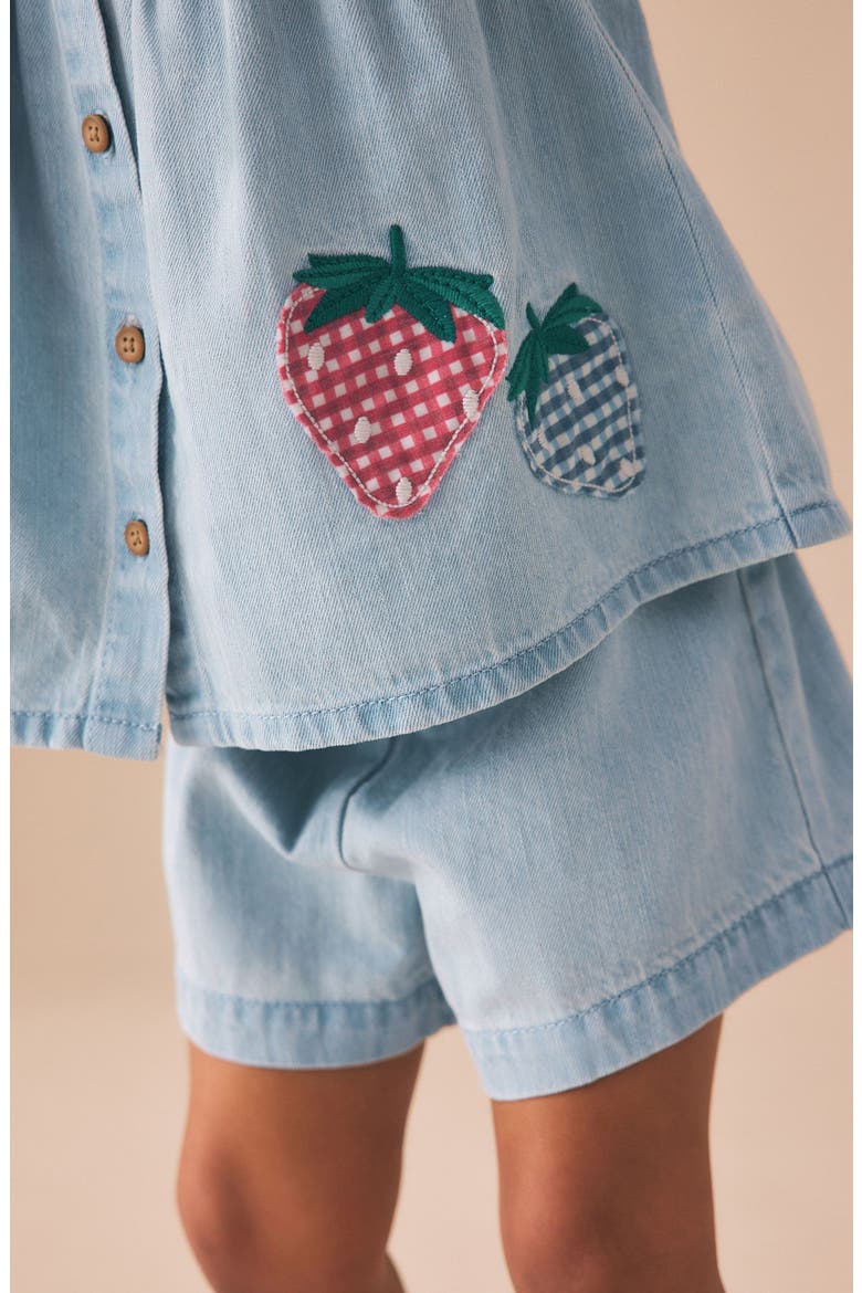 Kids' Denim Babydoll Top & Shorts Set, Alternate, color, BLUE