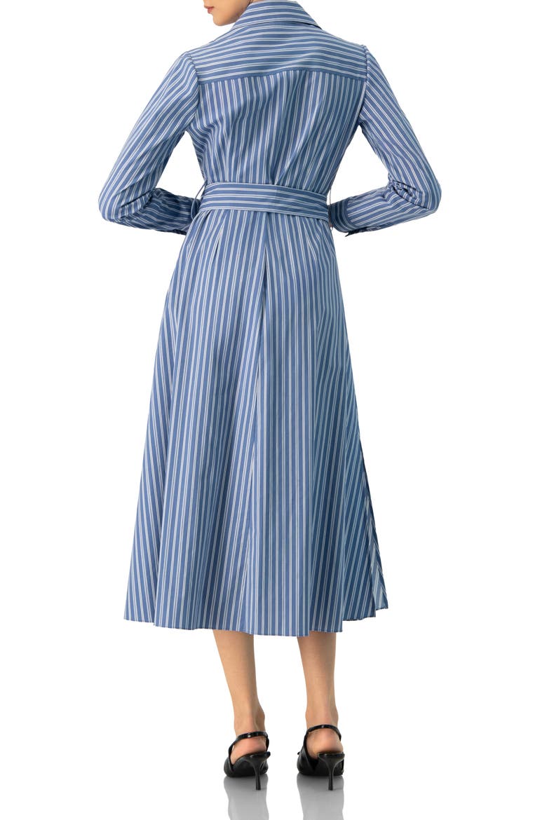 Striped Midi Collared Dress with Waist Tie, Alternate, color, Blue