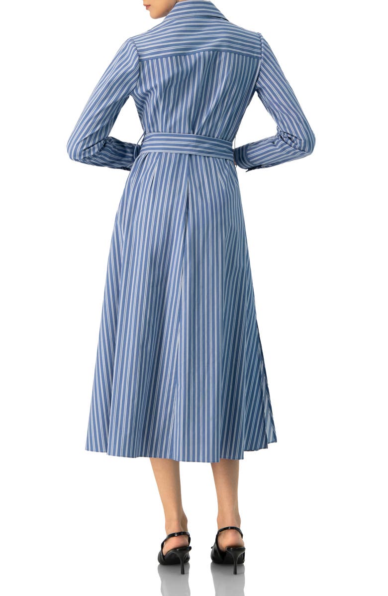 IVONNE Striped Midi Collared Dress with Waist Tie, Alternate, color, Blue