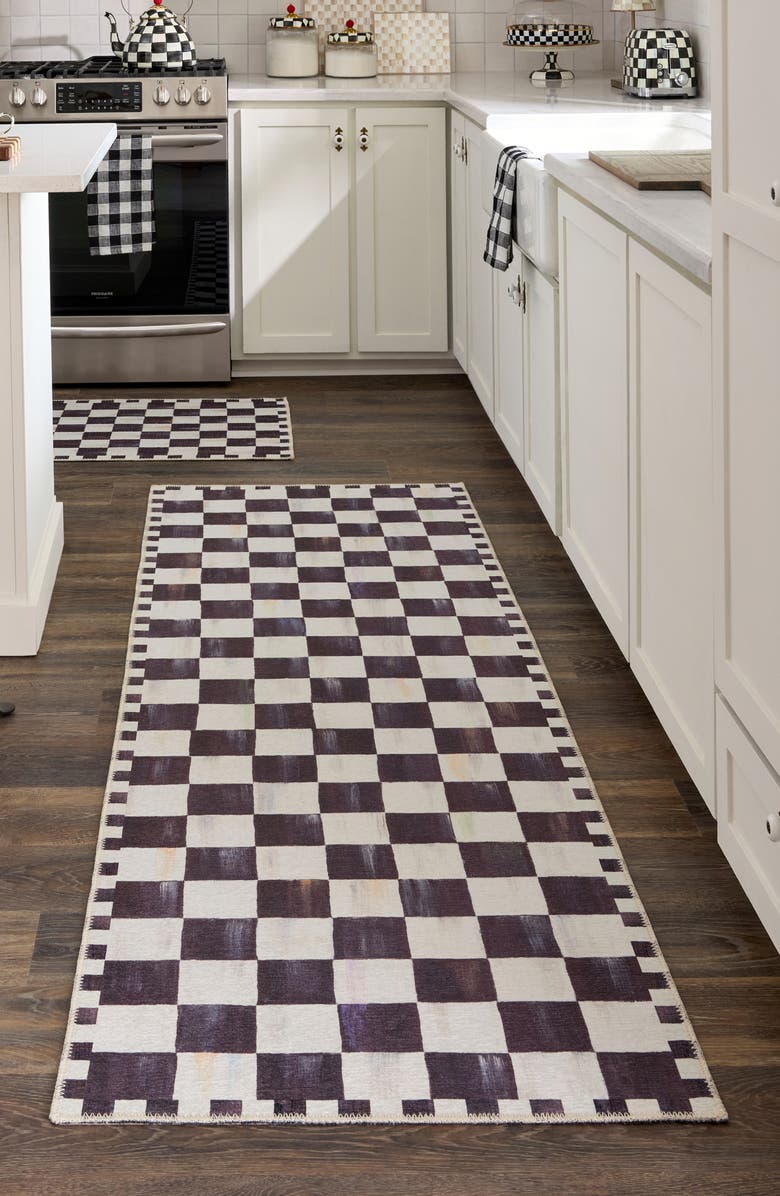 MACKENZIE CHILDS Courtly Checkered Machine Washable Runner Rug, Alternate, color, Black
