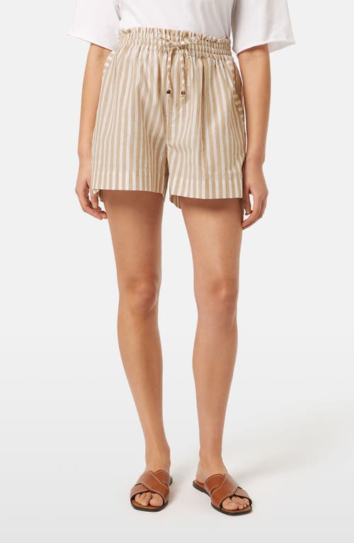 Scotch & Soda High Waist Stripe Cotton Blend Drawstring Shorts In Desert Sand Stripe With Lurex