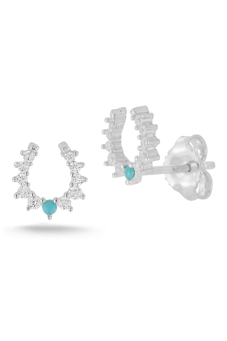 Horseshoe CZ Stud Earrings, Main, color, SILVER