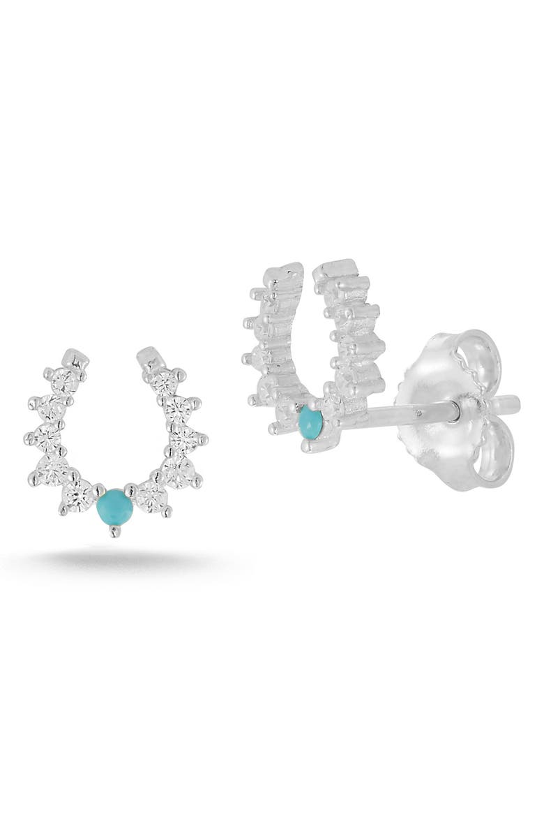 SPHERA MILANO Horseshoe CZ Stud Earrings, Main, color, Silver