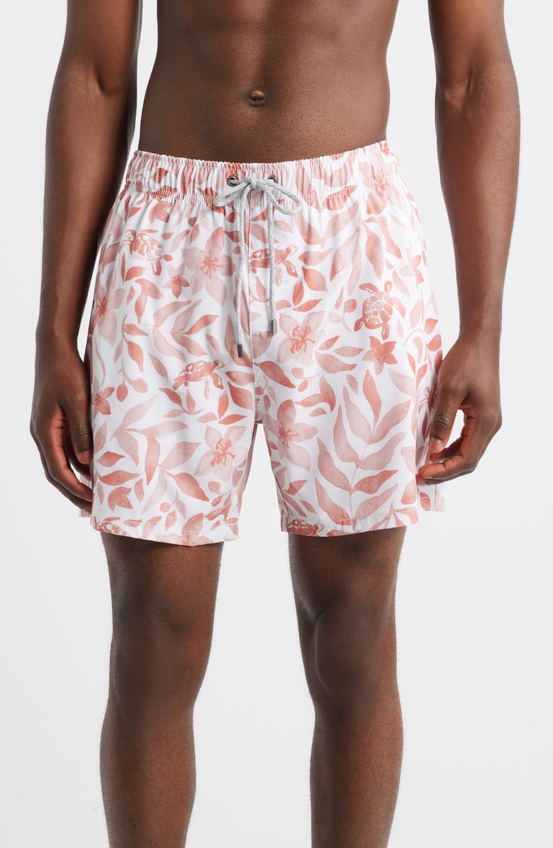 Vintage Summer Print Volley Swim Trunks, Main, color, Orange