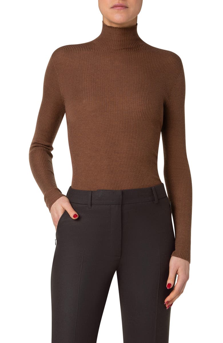 Akris Cashmere & Silk Fine Rib Funnel Neck Sweater, Main, color, 