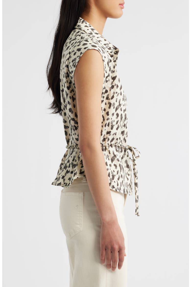 Animal Spot Cap Sleeve Cotton Peplum Top, Alternate, color, BLACK/ CREAM