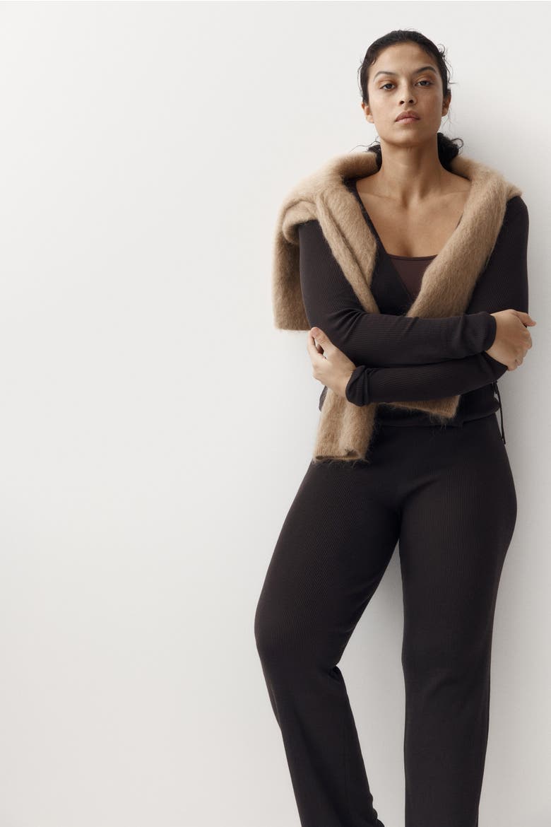 Rib-knit Trousers, Main, color, Dark brown