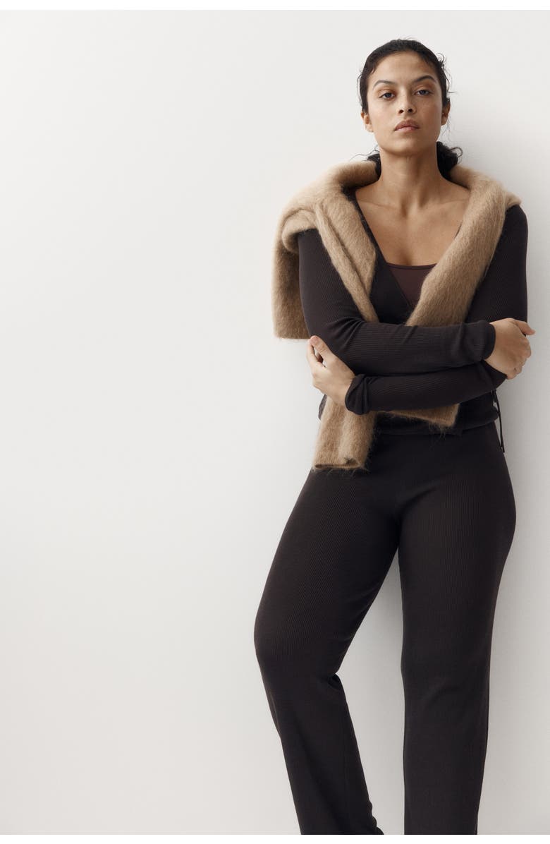 H&M Rib-knit Trousers, Alternate, color, Dark Brown