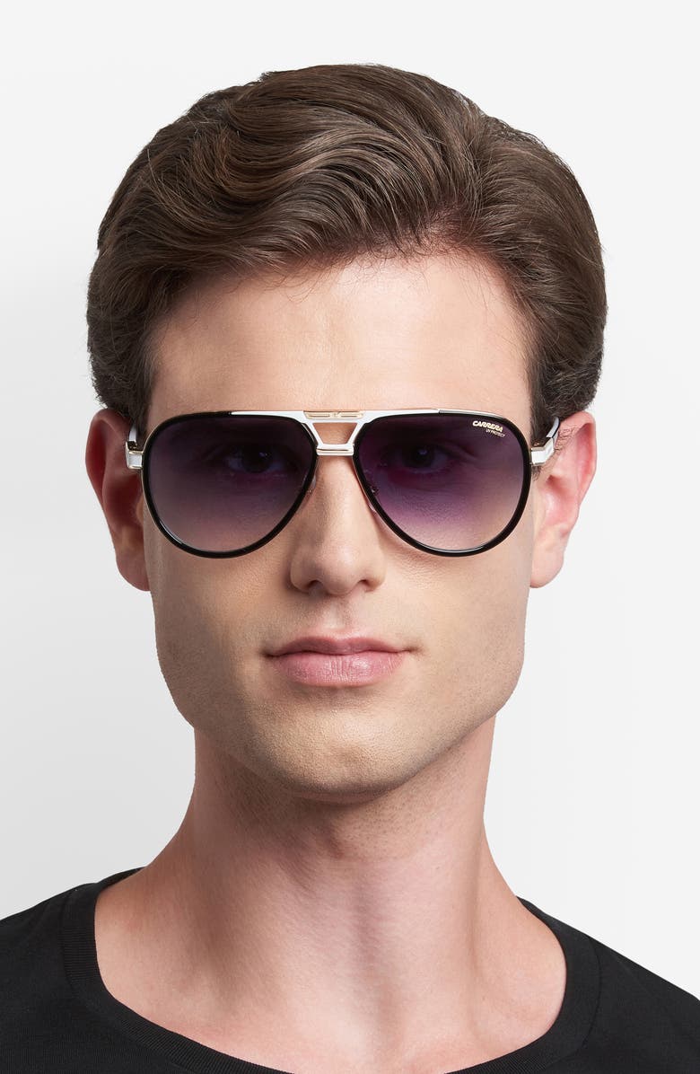 Carrera Eyewear 61mm Gradient Pilot Sunglasses, Alternate, color, Black White/ Dark Blue