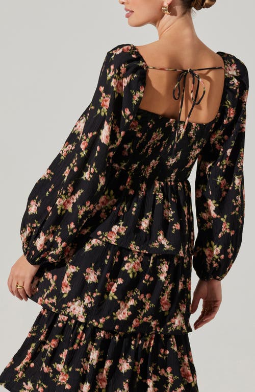 Astr The Label Alumie Long Sleeve Tiered Maxi Dress In Black
