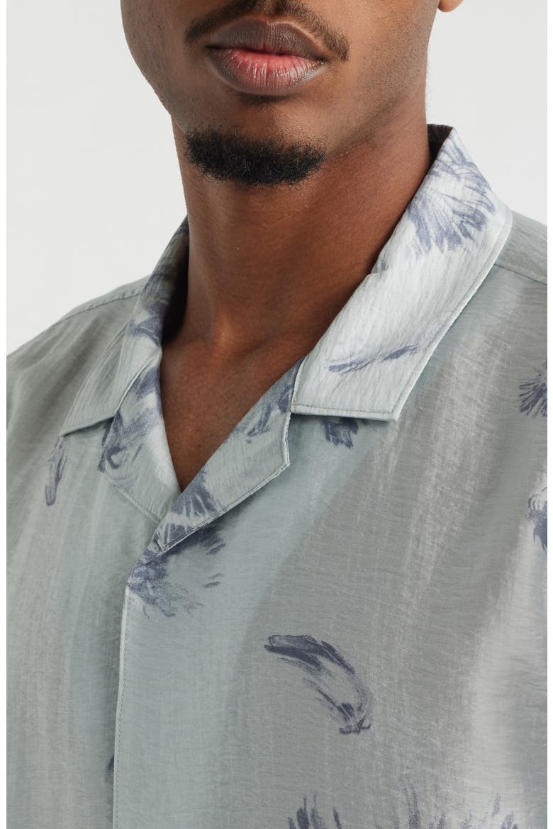 Floral Print Short Sleeve Button-Up Shirt, Alternate, color, GREY ILLUMINATED BLOOMS