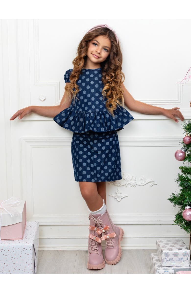 Mia Belle Girls Cute Peplum Denim Top and Skirt Set, Alternate, color, Blue