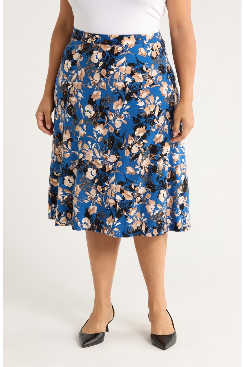 Flared Pull-On Midi Skirt, Main, color, BLUE NIGHT MULTI