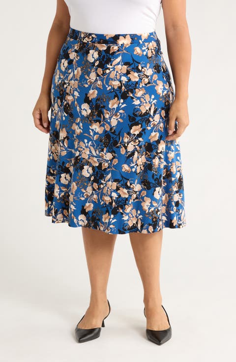 Flared Pull-On Midi Skirt