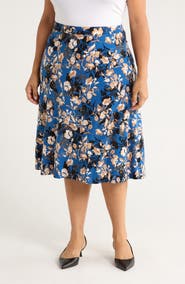 KASPER Flared Pull-On Midi Skirt