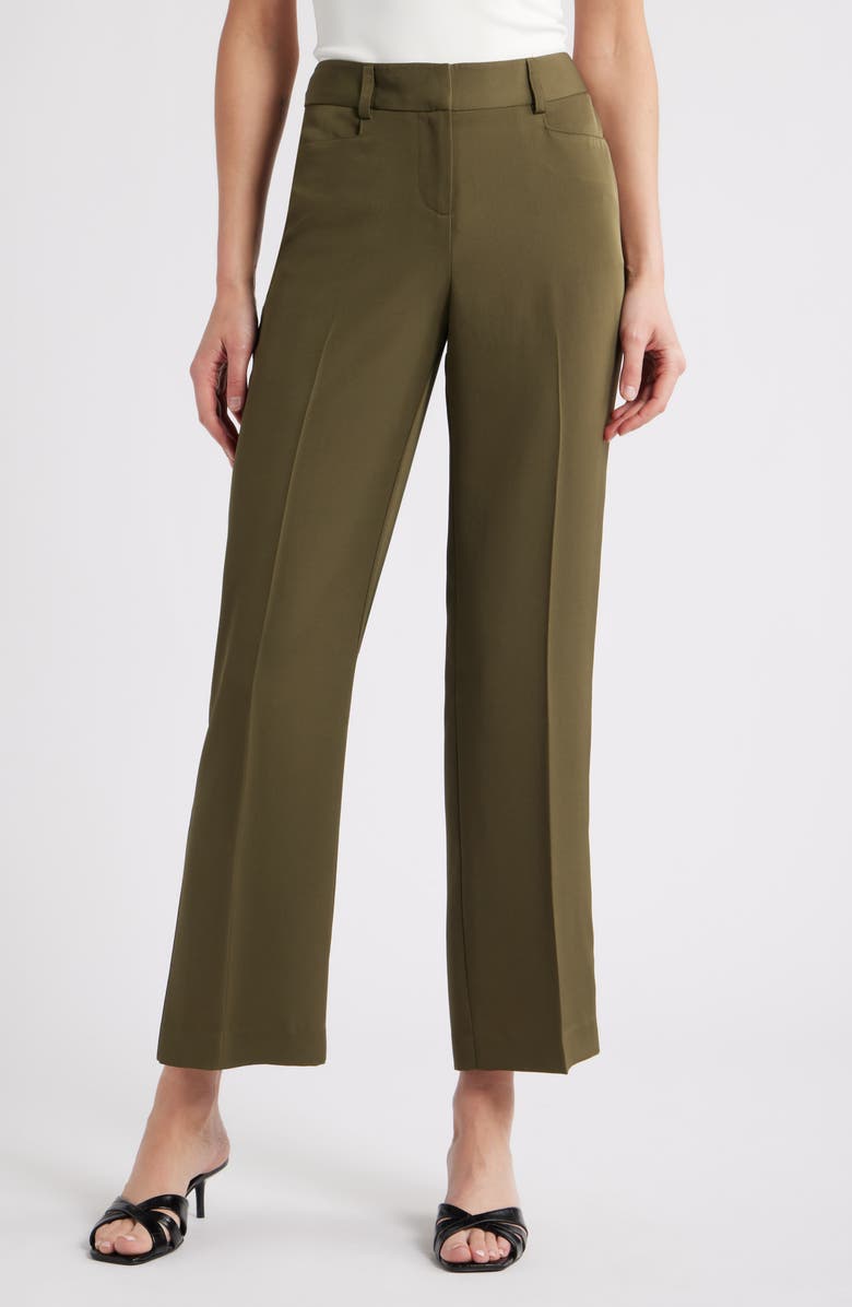 Tahari ASL Brushed Woven Straight Leg Pants, Main, color, Olive