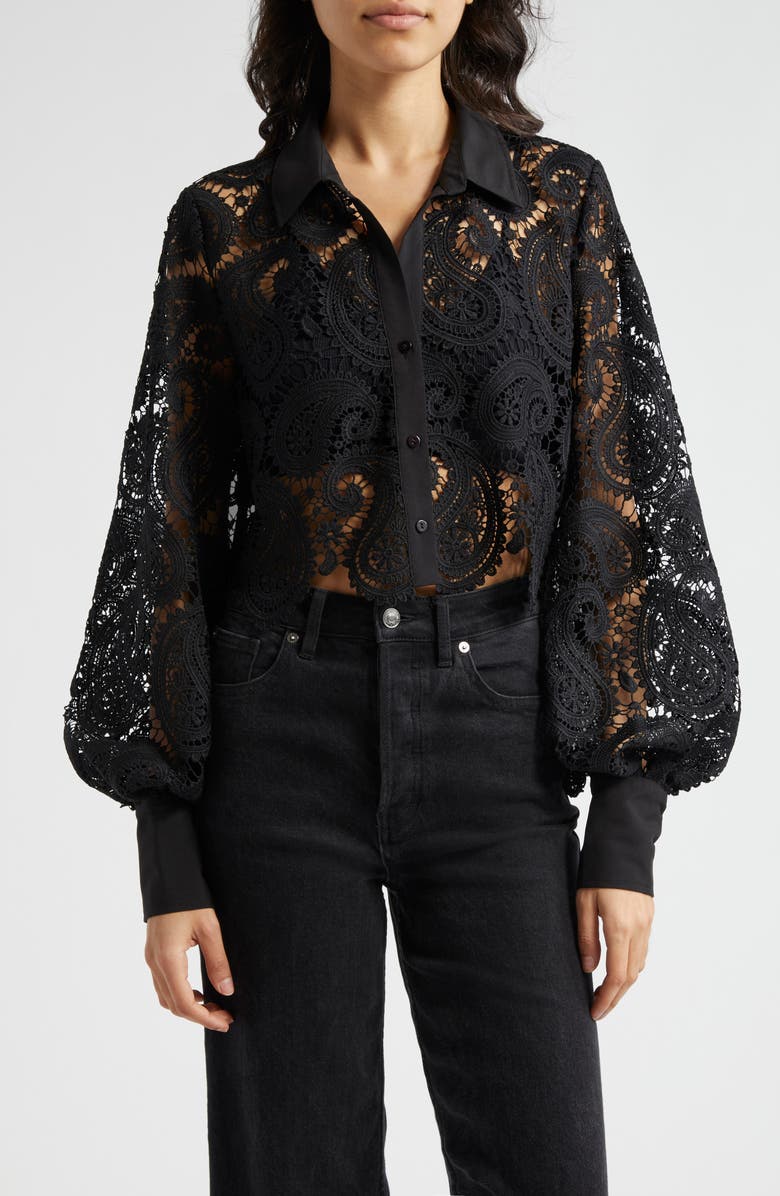 L'AGENCE Odelia Allover Lace Crop Button-Up Shirt | Nordstrom